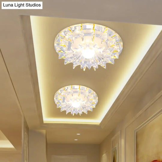 Flush Mount Led Corridor Ceiling Light Fixture With Clear Crystal Shade In Warm/White/Multi Color