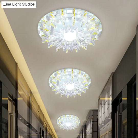 Flush Mount Led Corridor Ceiling Light Fixture With Clear Crystal Shade In Warm/White/Multi Color /