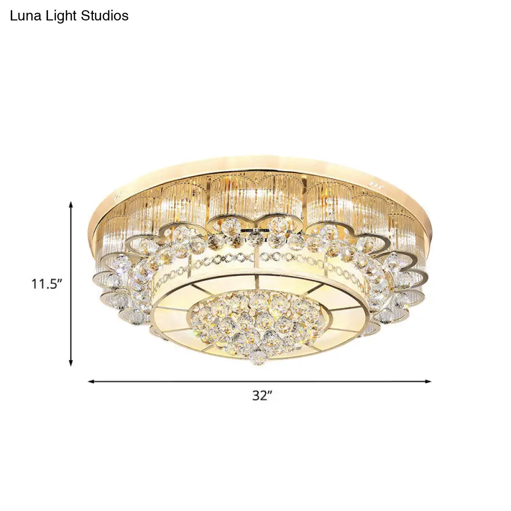 Flush Mount Led Crystal Ball Ceiling Lamp In Chrome - Modern Tiered Design For Living Room (24/32 W)
