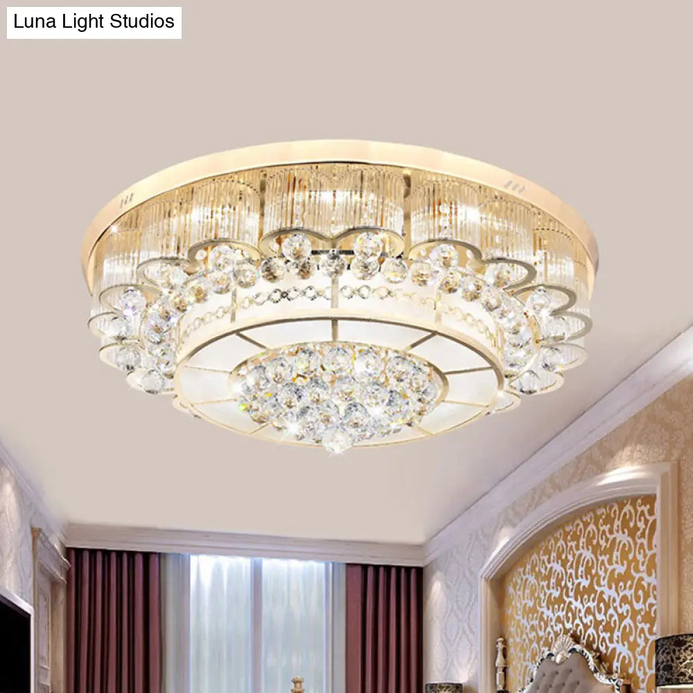 Flush Mount Led Crystal Ball Ceiling Lamp In Chrome - Modern Tiered Design For Living Room (24/32 W)