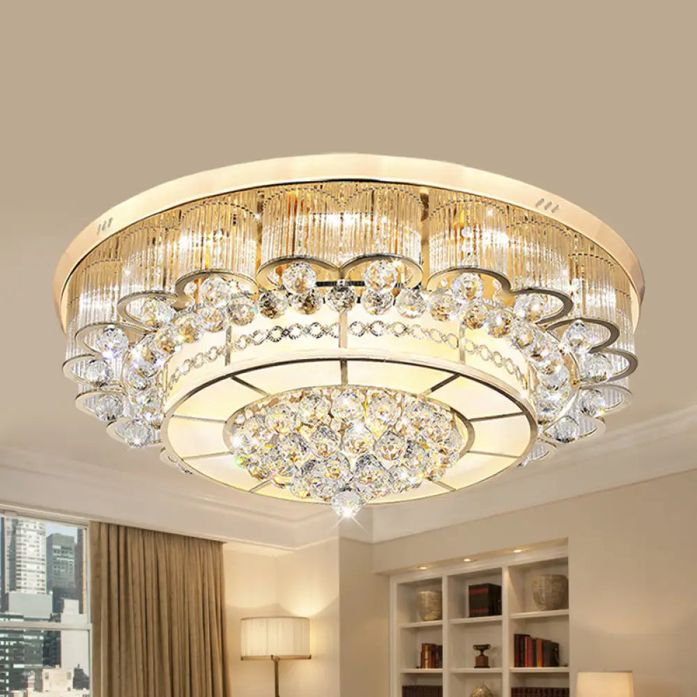 Flush Mount Led Crystal Ball Ceiling Lamp In Chrome - Modern Tiered Design For Living Room