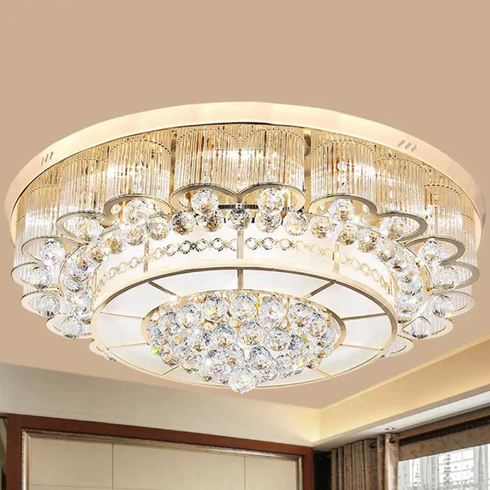 Flush Mount Led Crystal Ball Ceiling Lamp In Chrome - Modern Tiered Design For Living Room