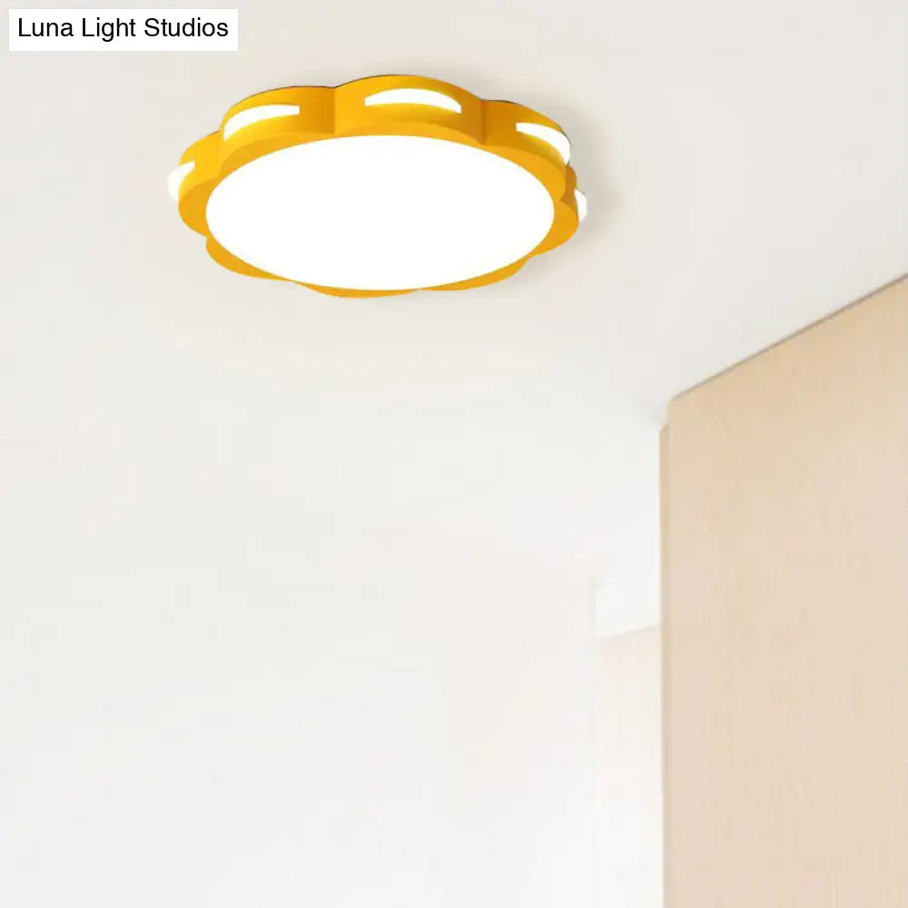 Flush Mount Macaron Led Ceiling Light With Acrylic Floral Shade - Ideal For Girls’ Bedroom
