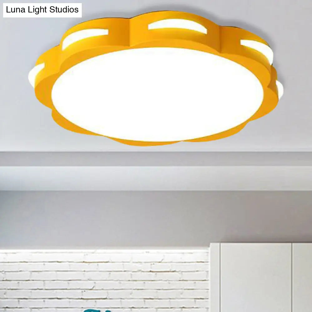 Flush Mount Macaron Led Ceiling Light With Acrylic Floral Shade - Ideal For Girls Bedroom