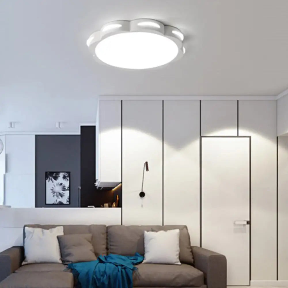 Flush Mount Macaron Led Ceiling Light With Acrylic Floral Shade - Ideal For Girls’ Bedroom White