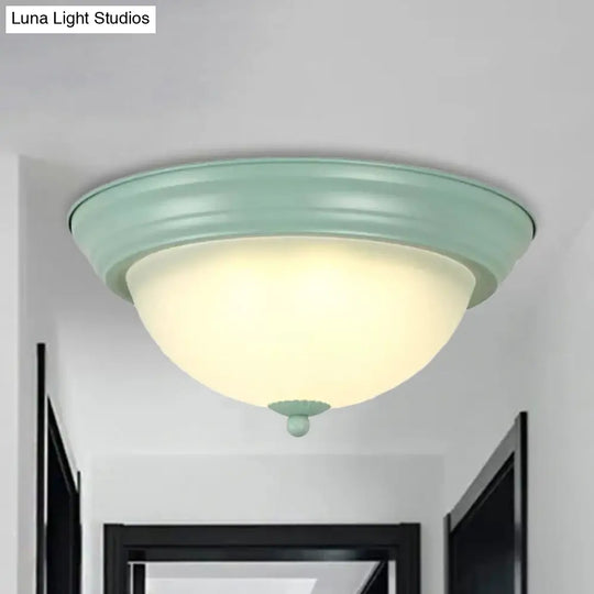 Flush Mount Milk Glass Macaron Loft Ceiling Light For Hallway Bathrooms Green / 13