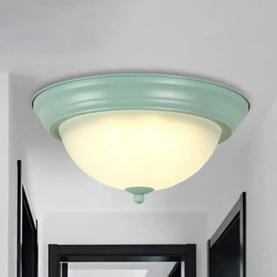 Flush Mount Milk Glass Macaron Loft Ceiling Light For Hallway Bathrooms Green / 13’