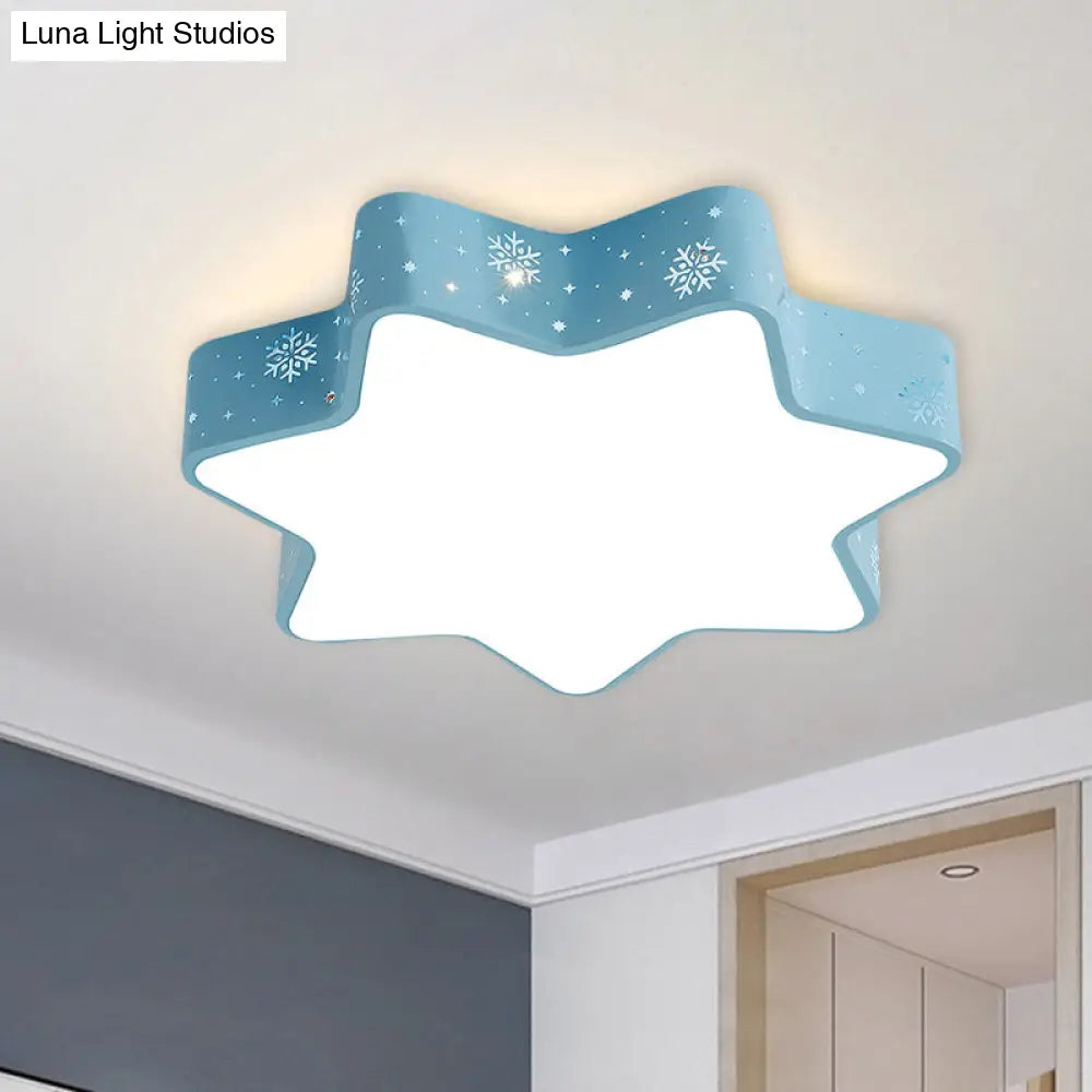 Flushmount Iron Macaron Led Ceiling Light For Kindergarten With Snowflake Design In Pink/Blue