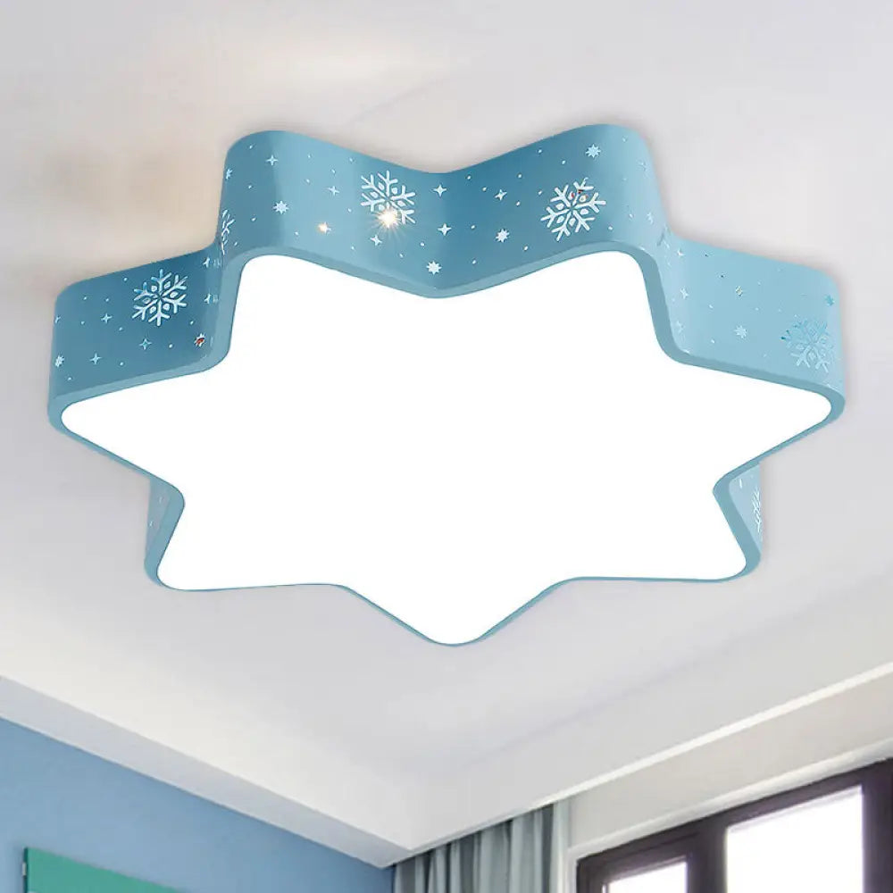 Flushmount Iron Macaron Led Ceiling Light For Kindergarten With Snowflake Design In Pink/Blue Blue