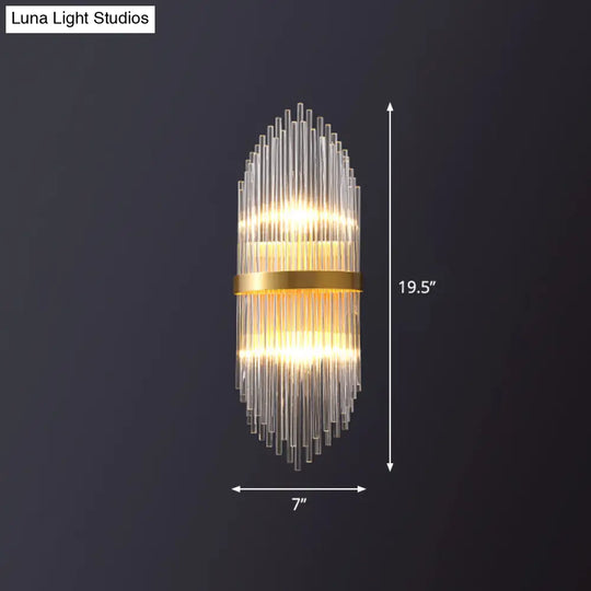 Flute-Shaped Wall Sconce With Clear Crystal Rods - Bedside Light In Gold