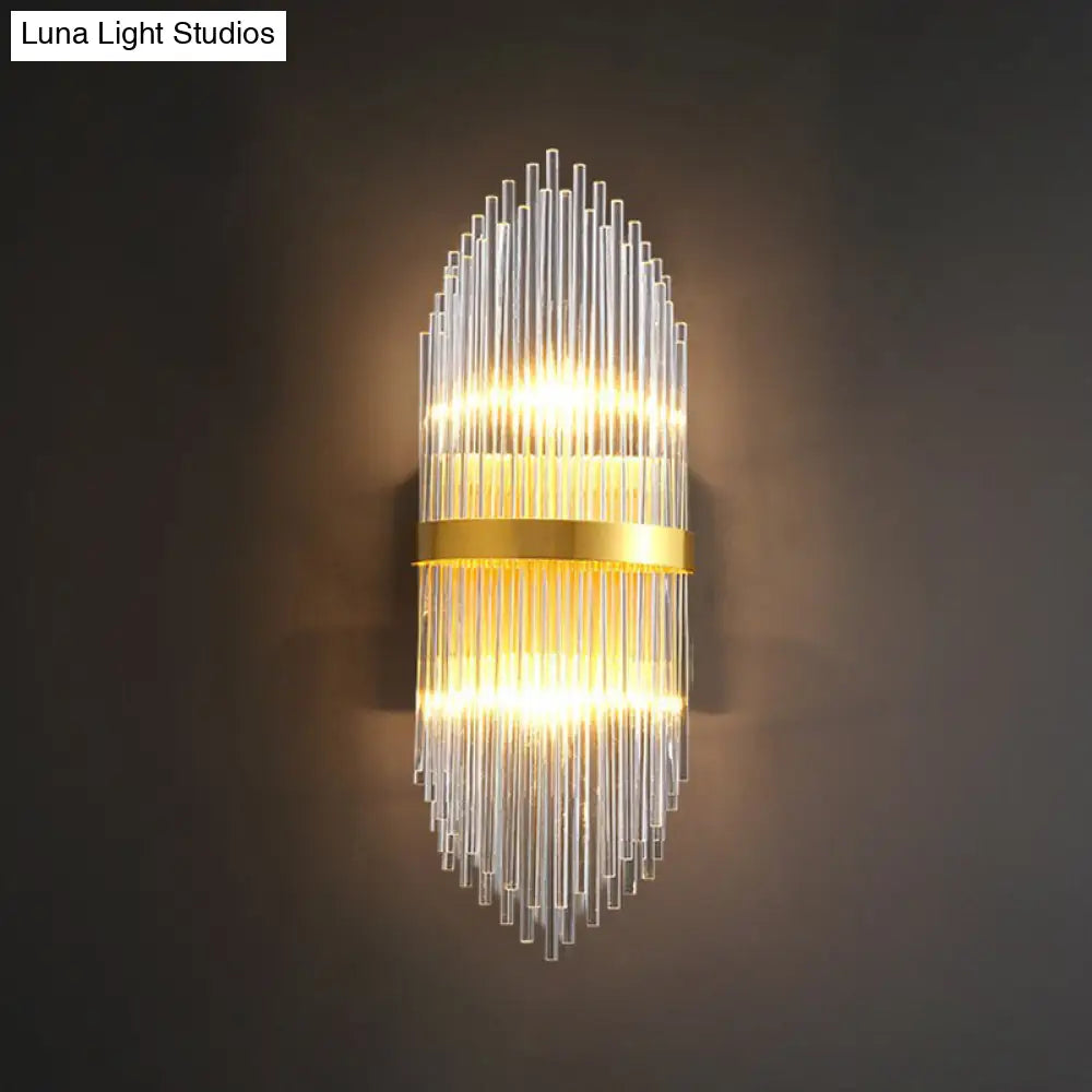 Flute-Shaped Wall Sconce With Clear Crystal Rods - Bedside Light In Gold