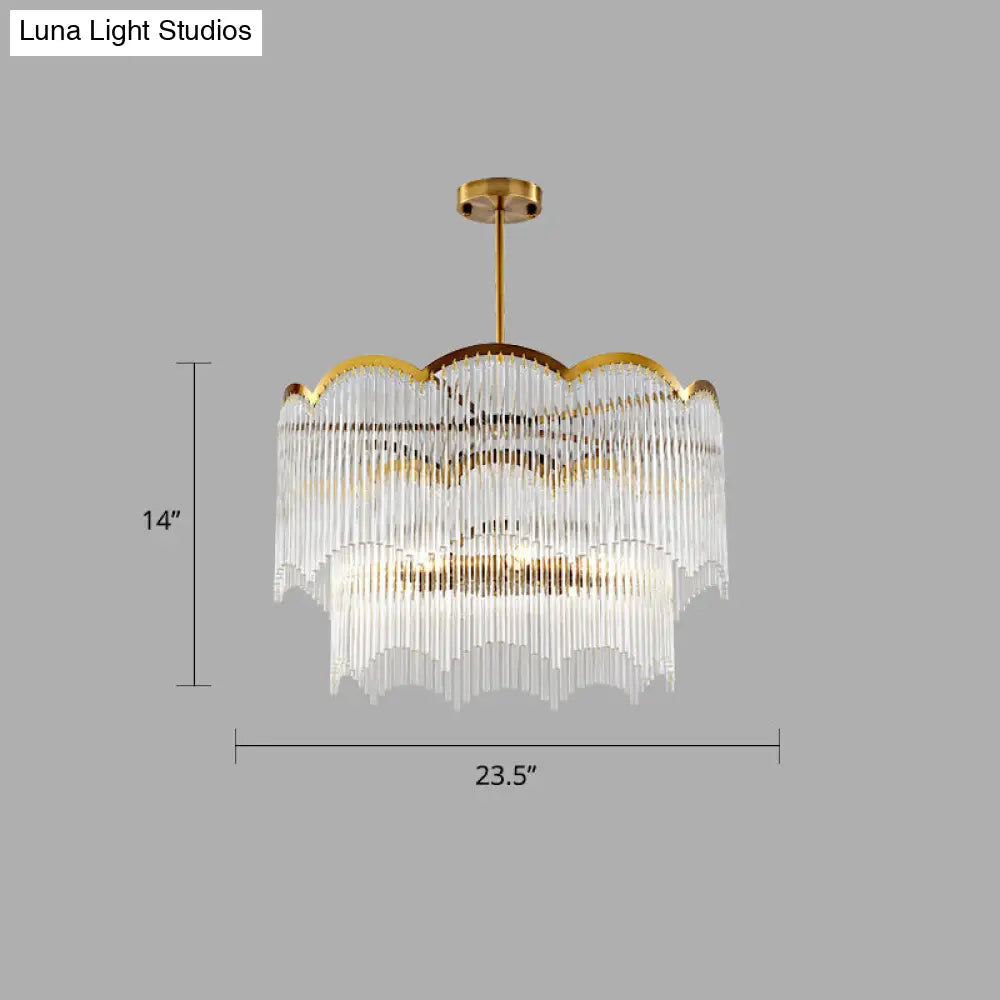 Fluted Clear Glass Rods Pendant Light Fixture For Bedroom / 23.5