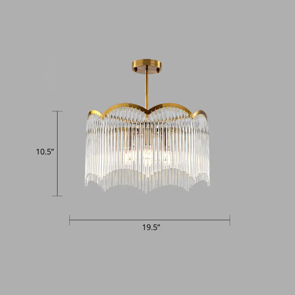 Fluted Clear Glass Rods Pendant Light: Postmodern Wavy Bedroom Chandelier / 19.5’