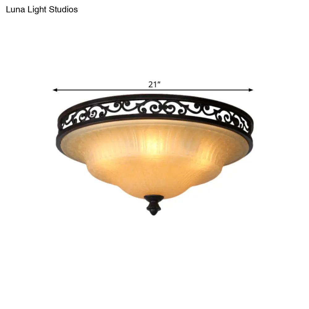 Fluted Glass Led Ceiling Light With Black Cover Lid Traditional Style For Dining Hall - 16.5/21