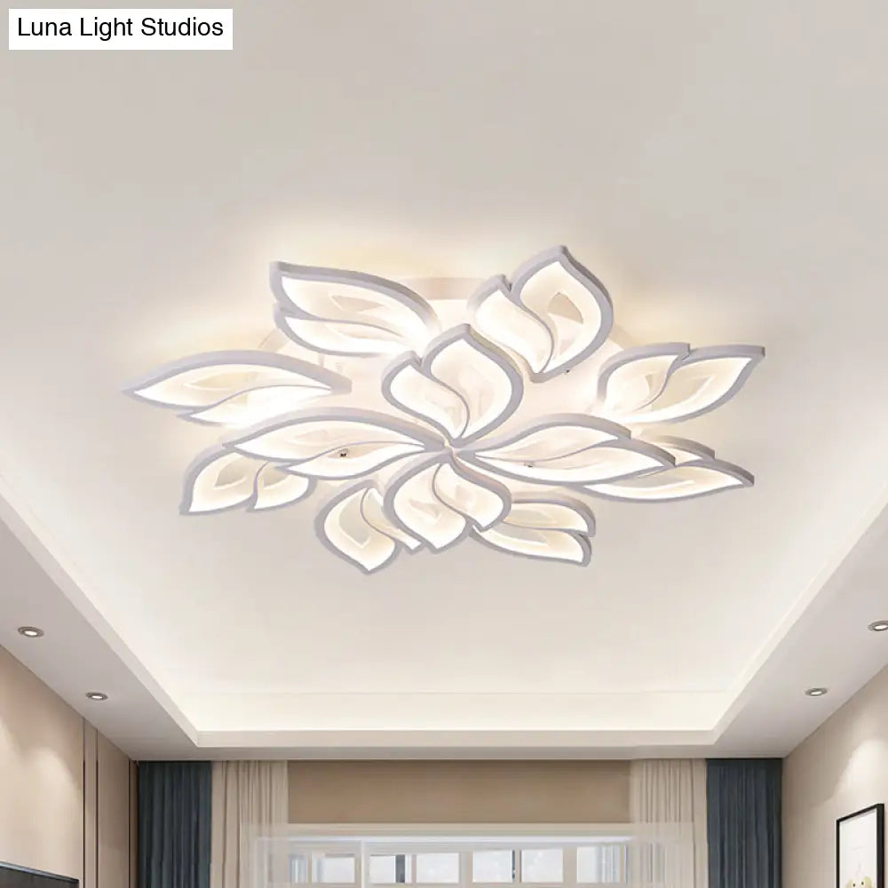 Foliage Semi-Mount Bedroom Light With 9/12/15 Acrylic Lights In Warm/White - Modern Ceiling Lamp