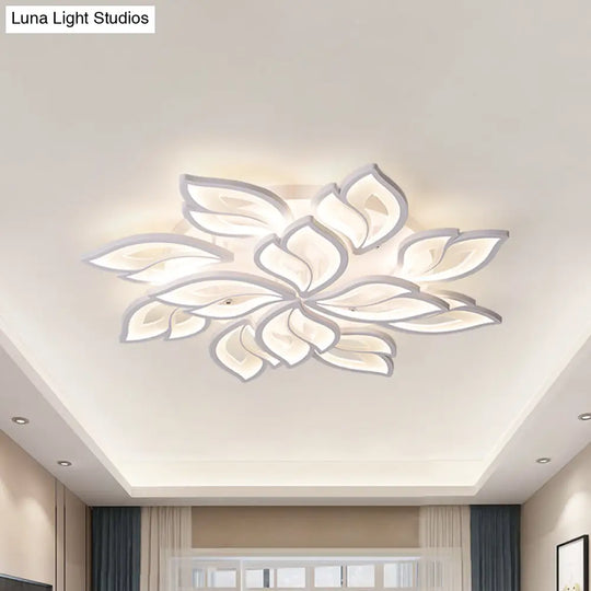 Foliage Semi-Mount Bedroom Light With 9/12/15 Acrylic Lights In Warm/White - Modern Ceiling Lamp