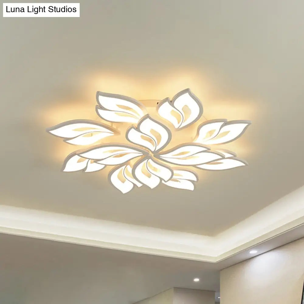 Foliage Semi-Mount Bedroom Light With 9/12/15 Acrylic Lights In Warm/White - Modern Ceiling Lamp