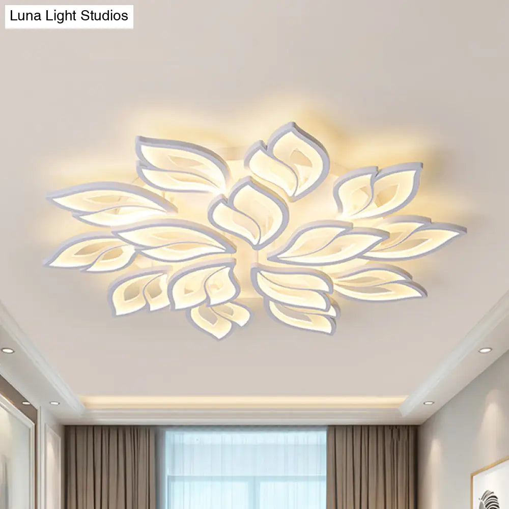 Foliage Semi-Mount Bedroom Light With 9/12/15 Acrylic Lights In Warm/White - Modern Ceiling Lamp