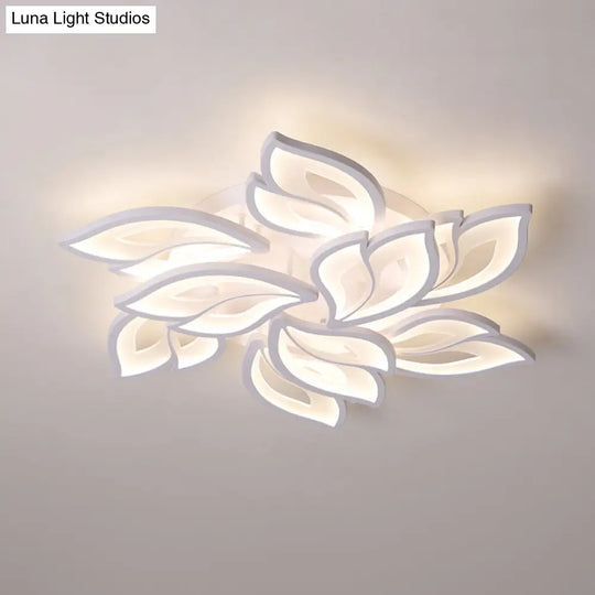 Foliage Semi-Mount Bedroom Light With 9/12/15 Acrylic Lights In Warm/White - Modern Ceiling Lamp