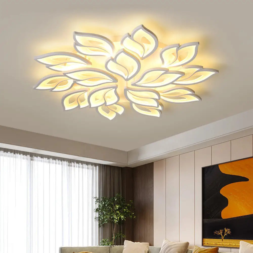 Foliage Semi-Mount Bedroom Light With 9/12/15 Acrylic Lights In Warm/White - Modern Ceiling Lamp 15