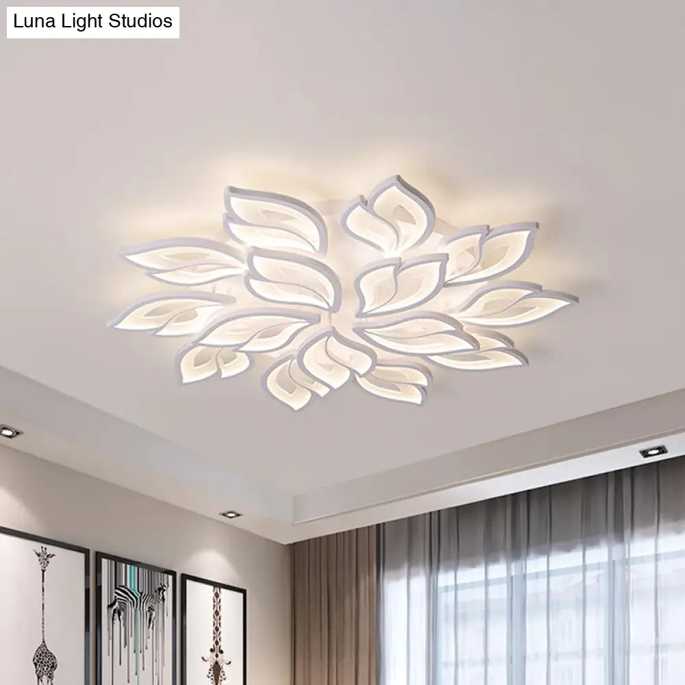 Foliage Semi-Mount Bedroom Light With 9/12/15 Acrylic Lights In Warm/White - Modern Ceiling Lamp