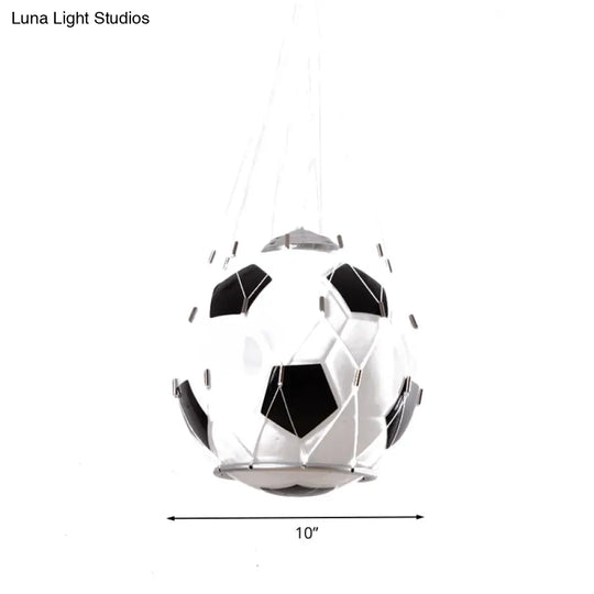 Football Cartoon Kids Room Pendant Lamp: White Glass Black Mesh