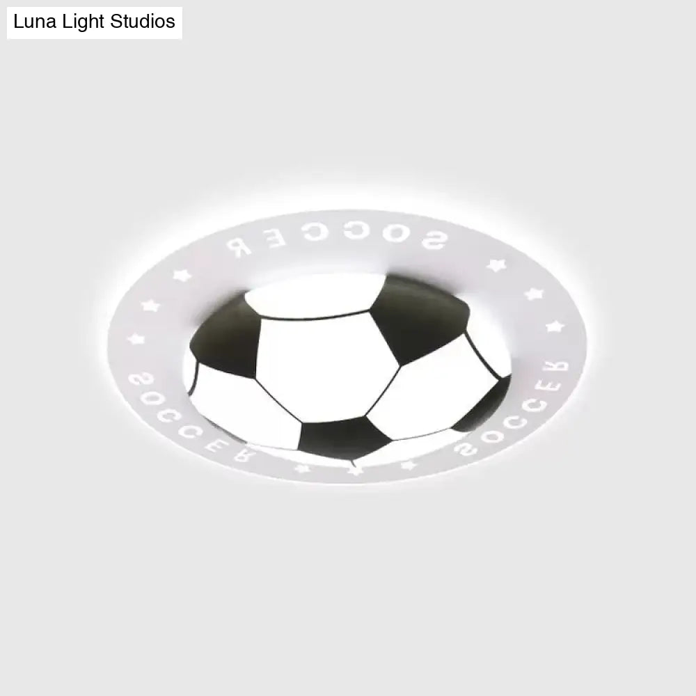 Football Flush Ceiling Light: Sporty Boys Bedroom Lamp In Black & White