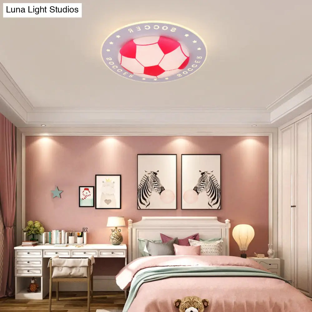 Football Flush Mount Led Ceiling Light For Kids Bedroom: Metal & Acrylic Sport Style