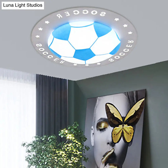 Football Flush Mount Led Ceiling Light For Kids Bedroom: Metal & Acrylic Sport Style