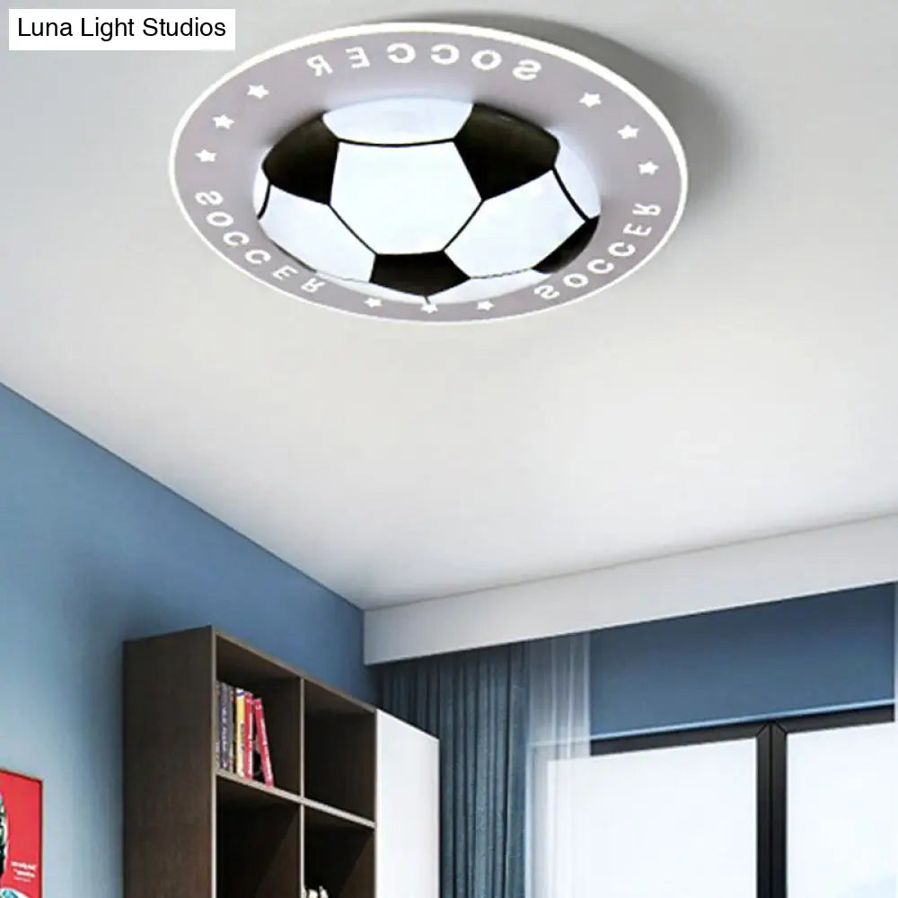 Football Flush Mount Led Ceiling Light For Kids Bedroom: Metal & Acrylic Sport Style Black / 16.5