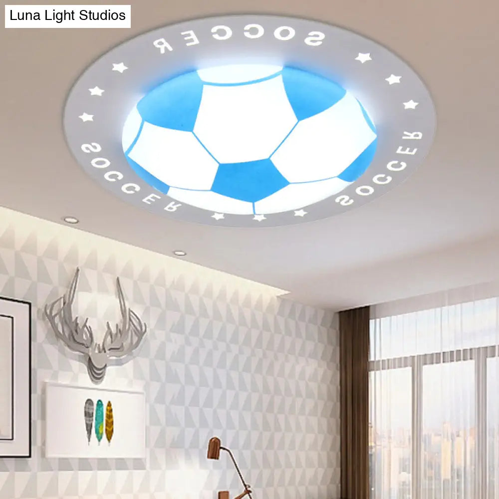 Football Flush Mount Led Ceiling Light For Kids Bedroom: Metal & Acrylic Sport Style Blue / 16.5