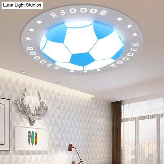 Football Flush Mount Led Ceiling Light For Kids Bedroom: Metal & Acrylic Sport Style Blue / 16.5