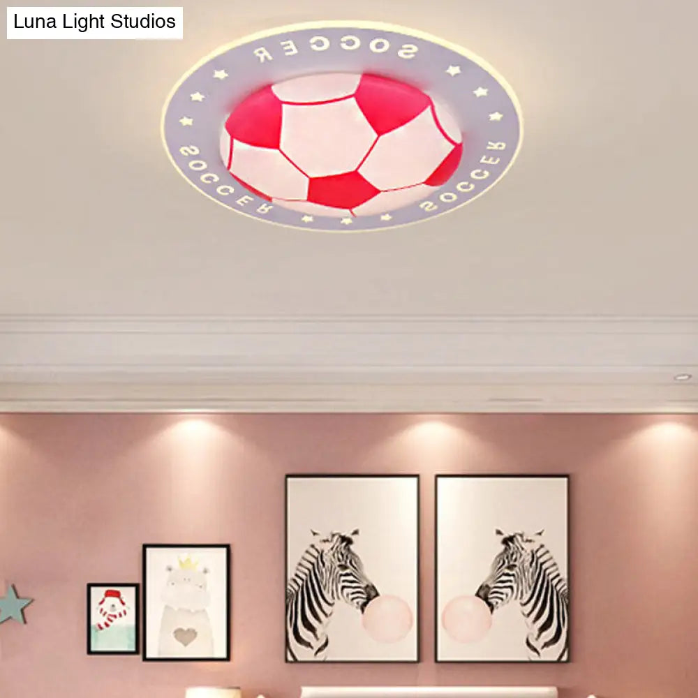 Football Flush Mount Led Ceiling Light For Kids Bedroom: Metal & Acrylic Sport Style Pink / 16.5