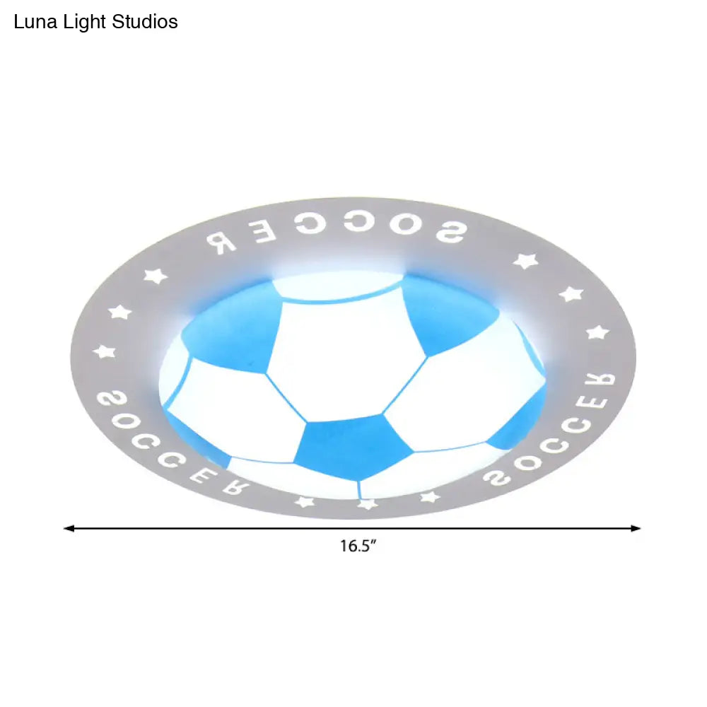 Football Flush Mount Led Ceiling Light For Kids Bedroom: Metal & Acrylic Sport Style