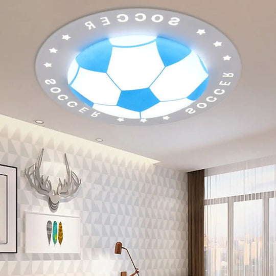 Football Flush Mount Led Ceiling Light For Kids Bedroom: Metal & Acrylic Sport Style Blue / 16.5’
