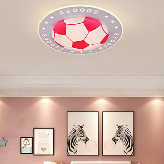 Football Flush Mount Led Ceiling Light For Kids Bedroom: Metal & Acrylic Sport Style Pink / 16.5’