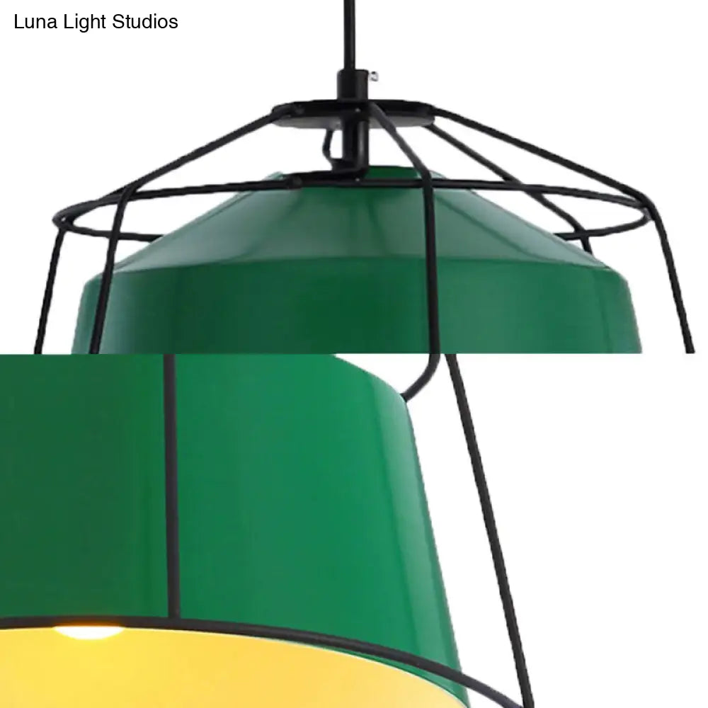 Forest Green Barn-Shaped Pendant Light: Traditional Single Lamp With Metal Cage