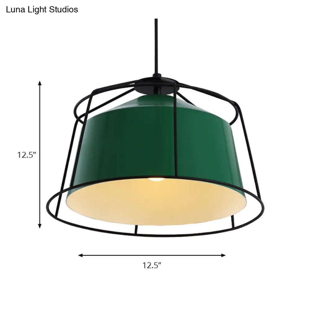 Forest Green Barn Shaped Pendant Light: Traditional Metal Cage Single Lamp For Kitchen