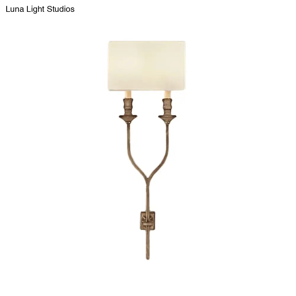 Fork Shape Wall Sconce Countryside Metal Light Fixture - 2-Bulb White/Rust Finish With Fabric