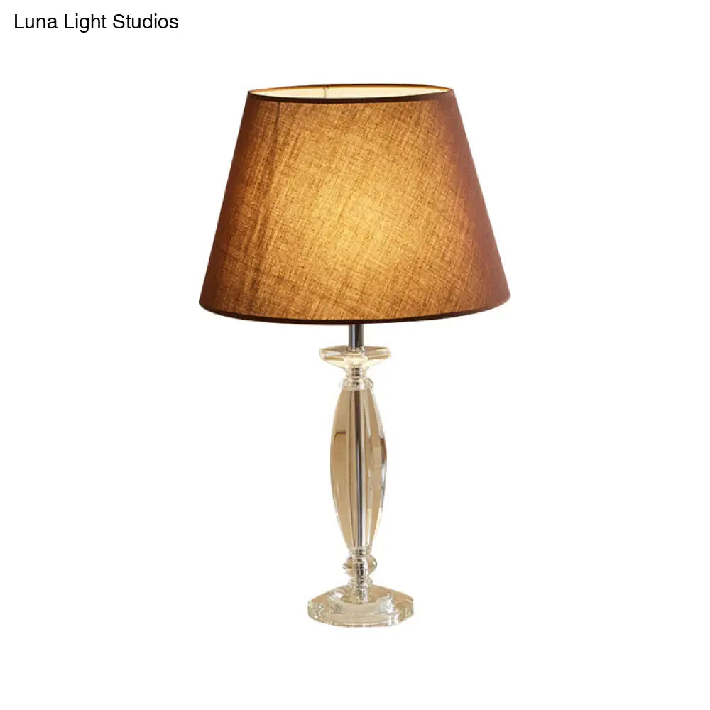 Fabric Shade Table Lamp With Crystal Base - Traditional White/Flaxen/Coffee Ideal For Study Room