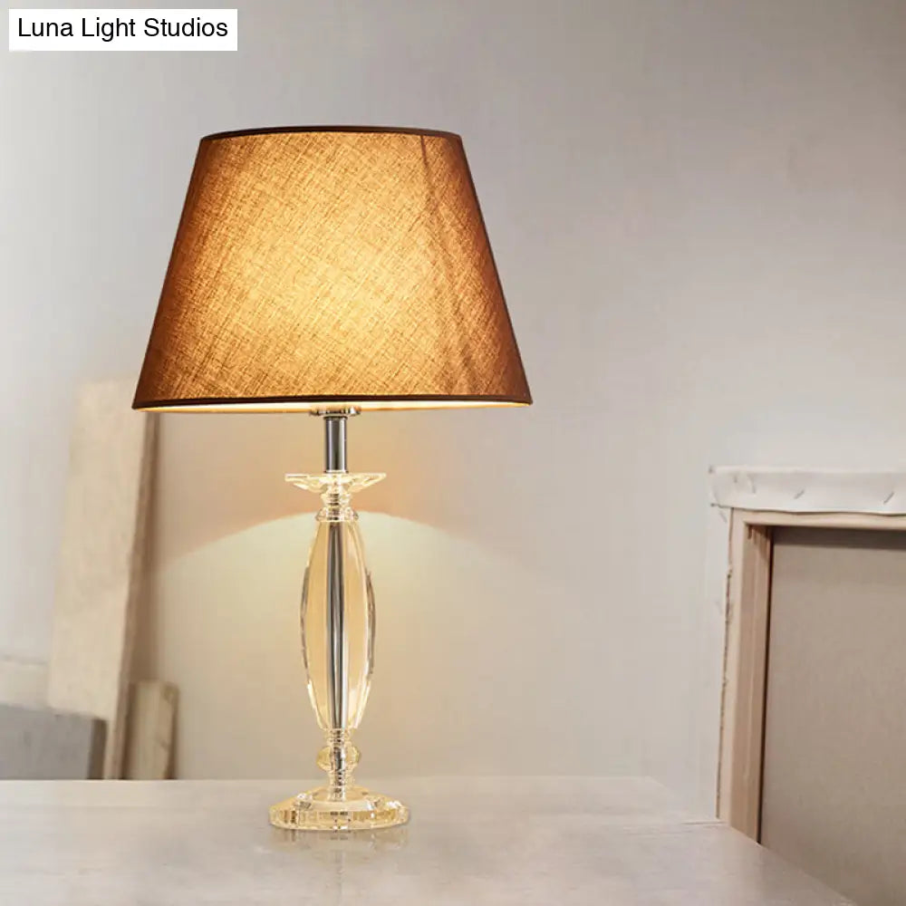 Fabric Shade Table Lamp With Crystal Base - Traditional White/Flaxen/Coffee Ideal For Study Room