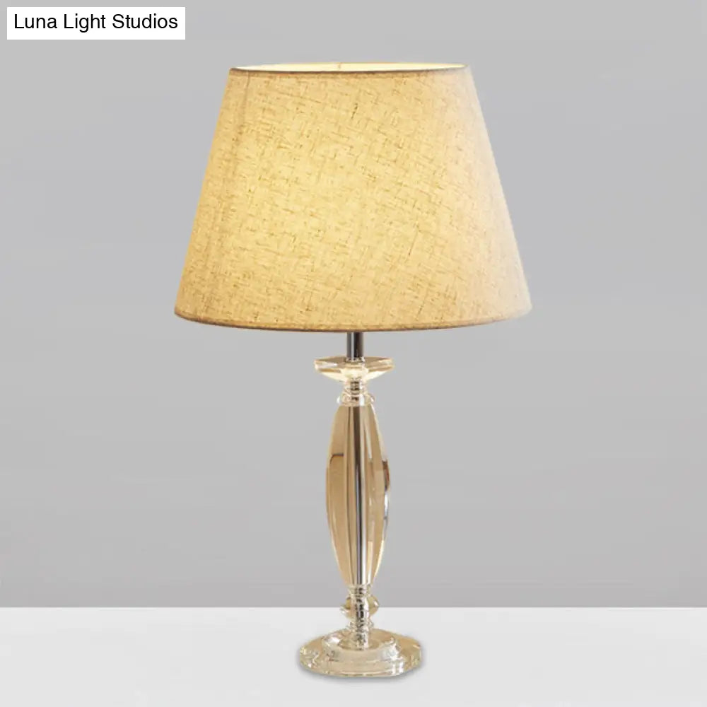 Fabric Shade Table Lamp With Crystal Base - Traditional White/Flaxen/Coffee Ideal For Study Room