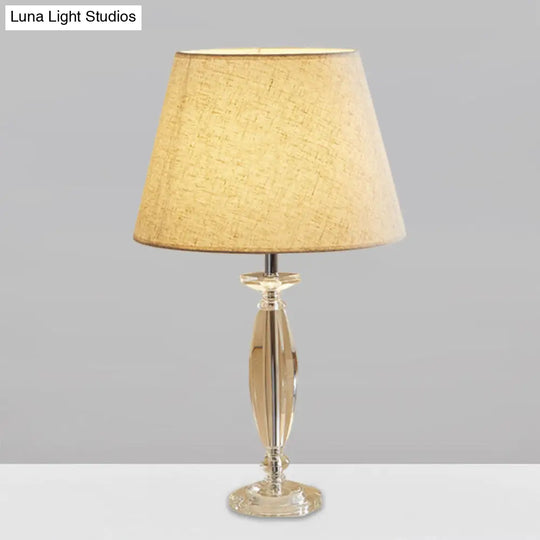 Fabric Shade Table Lamp With Crystal Base - Traditional White/Flaxen/Coffee Ideal For Study Room