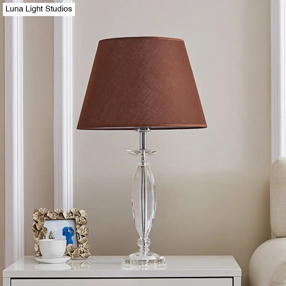 Fabric Shade Table Lamp With Crystal Base - Traditional White/Flaxen/Coffee Ideal For Study Room