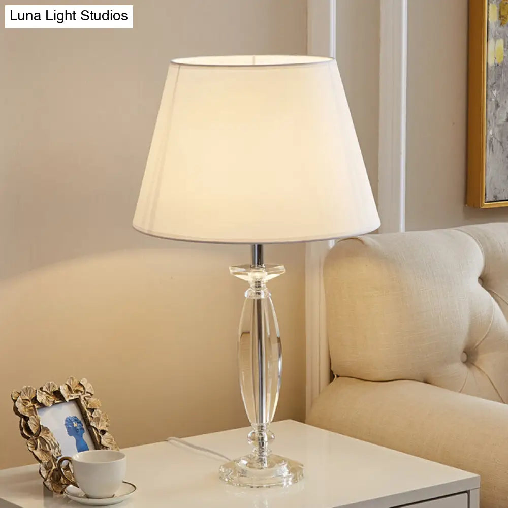 Fabric Shade Table Lamp With Crystal Base - Traditional White/Flaxen/Coffee Ideal For Study Room