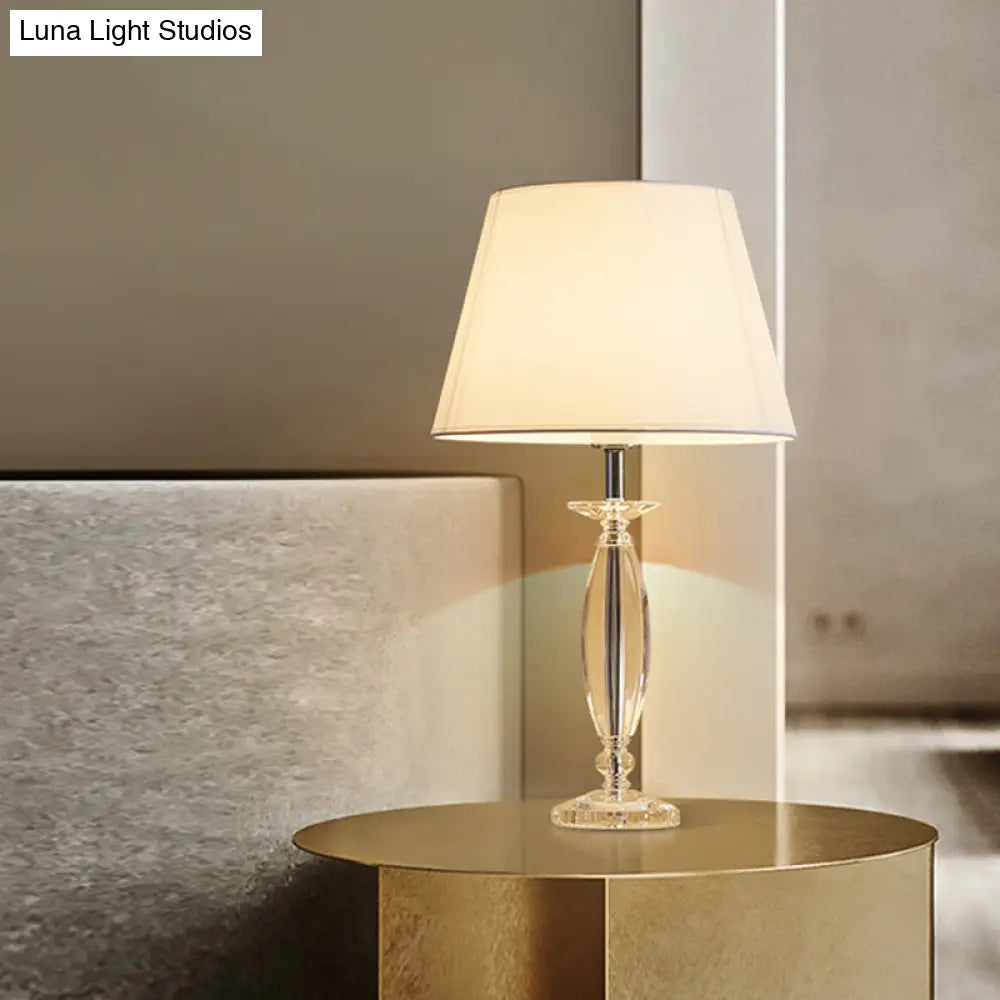 Fabric Shade Table Lamp With Crystal Base - Traditional White/Flaxen/Coffee Ideal For Study Room