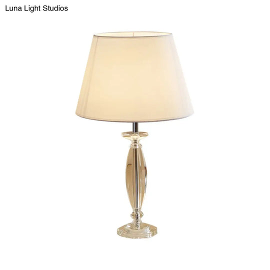 Fabric Shade Table Lamp With Crystal Base - Traditional White/Flaxen/Coffee Ideal For Study Room