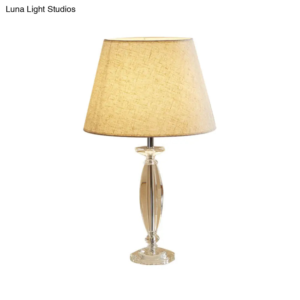 Fabric Shade Table Lamp With Crystal Base - Traditional White/Flaxen/Coffee Ideal For Study Room