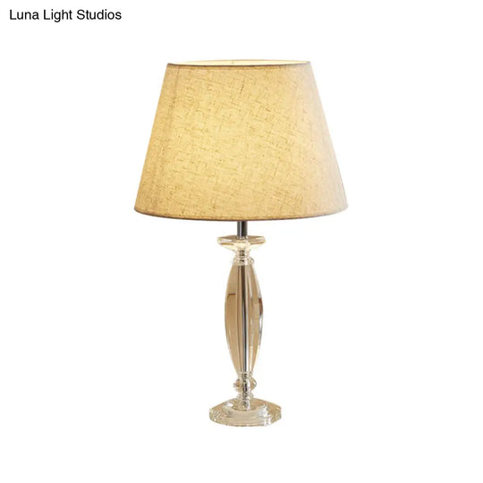 Fabric Shade Table Lamp With Crystal Base - Traditional White/Flaxen/Coffee Ideal For Study Room