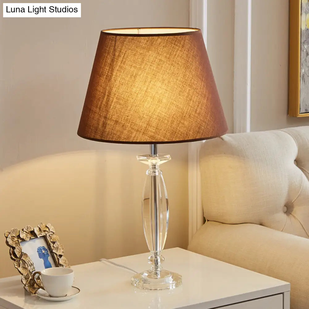 Fabric Shade Table Lamp With Crystal Base - Traditional White/Flaxen/Coffee Ideal For Study Room